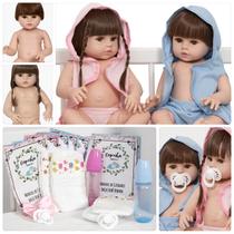 Boneca Reborn Infantil Casal Gêmeos Corpo de Vinil Enxoval