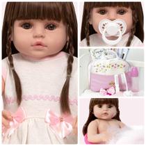 Boneca Reborn Laura Cabelo Castanho Linda Com Itens Enxoval