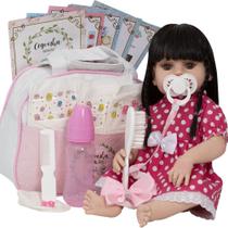Boneca Reborn Laura Cabelos Castanhos Bolsa Maternidade