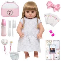 Boneca Reborn Laura Loira Vestido Branco Enxoval 20 Itens