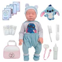 Boneca Reborn Lívia Enxoval Stitch Completo Bolsa Pelúcia