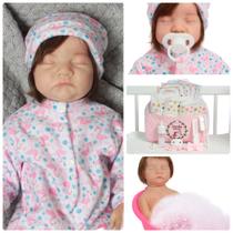 Boneca Reborn Lívia Fio a Fio 100% Silicone Bolsa Acessórios