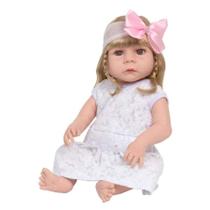 Boneca Reborn Loira Abigail Realista Vestido Branco 13 Itens