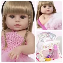 Boneca Reborn Loira Bailarina Coelhinha Com Bolsa 24 Itens