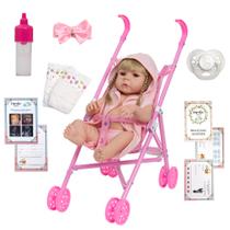 Boneca Reborn Loira Cabelo Longo Kit Roupão + Carrinho Boneca Reborn Loira Cabelo Longo Kit Roupão + Carrinho