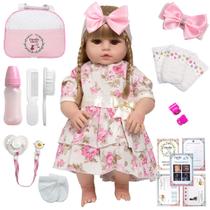Boneca Reborn Loira Com Vestido Florido Diversos Acessórios Boneca Reborn Loira Com Vestido Florido Diversos Acessórios