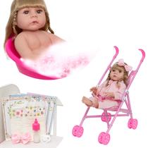 Boneca Reborn Loira Enxoval Com Carrinho Envio Imediato