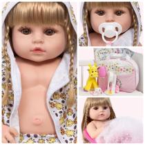 Boneca Reborn Loira Girafinha Fofa Toda de Silicone Enxoval Boneca Reborn Loira Girafinha Fofa Toda de Silicone Enxoval