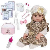 Boneca Reborn Loira Princesa Com Bolsa Itens Enxoval Oncinha