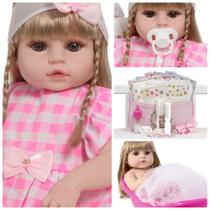 Boneca Reborn Loira Princesa Vestido Rosa Vários Acessórios Boneca Reborn Loira Princesa Vestido Rosa Vários Acessórios