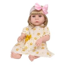 Boneca Reborn Loira Realista Vestido Coroa Kit 13 Itens