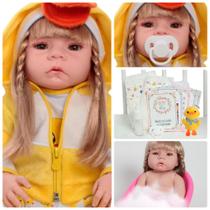 Boneca Reborn Loira Recém Nascida 100% Vinil Enxoval Patinho Boneca Reborn Loira Recém Nascida 100% Vinil Enxoval Patinho