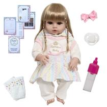 Boneca Reborn Loira Valentina 46cm Corpo de Vinil 13 Itens