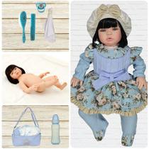 Boneca Reborn Luxo Azul Bebê 23 Itens Morena Cegonha Dolls