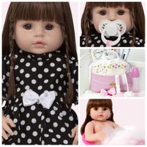 Boneca Reborn Menina Baby Pode Dar Banho Vários Acessórios