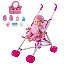 Boneca Reborn Menina Bebê 100% Vinil Macio +Bolsa e Carrinho