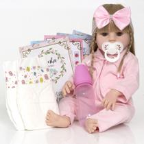Boneca Reborn Menina Bebe Banho Realista Enxoval 13 Itens