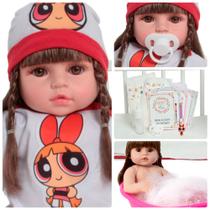 Boneca Reborn Menina Cabelo Castanho Florzinha Acessórios Boneca Reborn Menina Cabelo Castanho Florzinha Acessórios