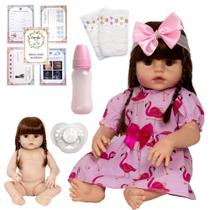 Boneca Reborn Menina Cabelo Castanho Pode Banho