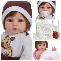 Boneca Reborn Menina Cabelo Implantado Fio a Fio Acessórios