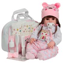 Boneca Reborn Menina Com Lindo Conjunto Bolsa Acessórios