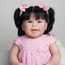 Boneca reborn menina com vestido e mamadeira corpo em tecido
