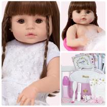 Boneca Reborn Menina Corpo de Vinil Pode Dar Banho 20 Itens Boneca Reborn Menina Corpo de Vinil Pode Dar Banho 20 Itens