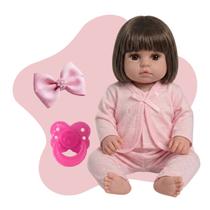 Boneca Reborn Menina de Silicone Realista Cabelo Castanho Com Itens Completo Barata Promoção