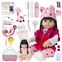 Boneca Reborn Menina Girafinha 100% Silicone com 25 Itens