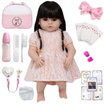 Boneca Reborn Menina Laura Fofa 46cm Vestido Salmão Enxoval