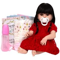 Boneca Reborn Menina Linda 100% de VInil Vestido Vermelho