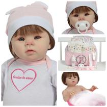 Boneca Reborn Menina Linda Corpo de Vinil Cabelo Fio a Fio