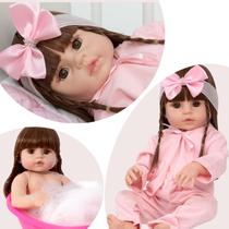 Boneca Reborn Menina Linda Olhos Castanhos Pode Dar Banho