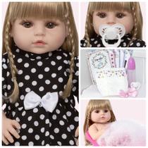 Boneca Reborn Menina Loira Realista Lindo Vestido Enxoval