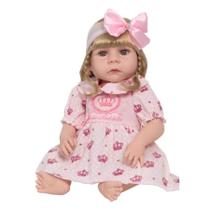 Boneca Reborn Menina Loira Realista Vestido Coroa 13 Itens