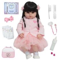 Boneca Reborn Menina Morena Linda Corpo de Vinil Siliconado