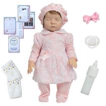 Boneca Reborn Menina Olhos Fechados 42cm Enxoval Renda