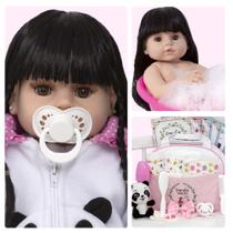 Boneca Reborn Menina Pandinha Recem Nascida Fofa Pode Banho