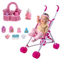 Boneca Reborn Menina Real + Carrinho + Bolsa Troca Fraldas