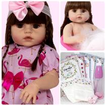Boneca Reborn Menina Real Silicone Abigail Vestido Flamingo