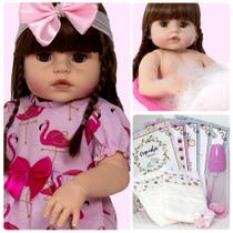 Boneca Reborn Menina Real Silicone Abigail Vestido Flamingo