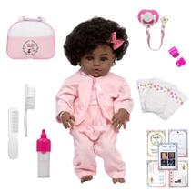 Boneca Reborn Menina Realista Negra Saída de Banho Completa Boneca Reborn Menina Realista Negra Saída de Banho Completa