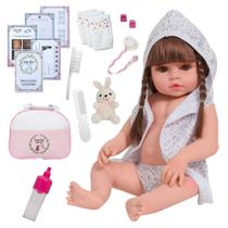 Boneca Reborn Menina Realista Roupão Coelhinho Com Pelúcia