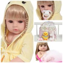 Boneca Reborn Menina Recém Nascida Loira Roupão Enxoval