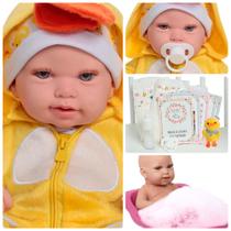 Boneca Reborn Minina de Silicone Patinho com Pelúcia Fofa