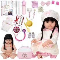 Boneca Reborn Morena 100% Silicone 24 Itens Enxoval Completo