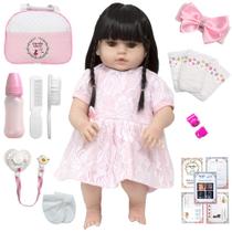 Boneca Reborn Morena Baby Nicole de Silicone Kit Acessórios