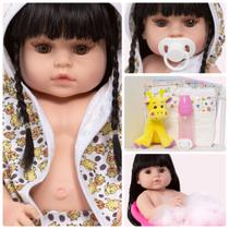 Boneca Reborn Morena Barata Saída de Banho Girafa 13 Itens