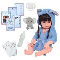 Boneca Reborn Morena Corpo de Silicone Elefante Pelúcia Boneca Reborn Morena Corpo de Silicone Elefante Pelúcia