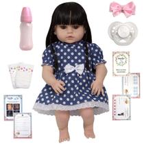 Boneca Reborn Morena Corpo de Vinil Com Diversos Acessórios